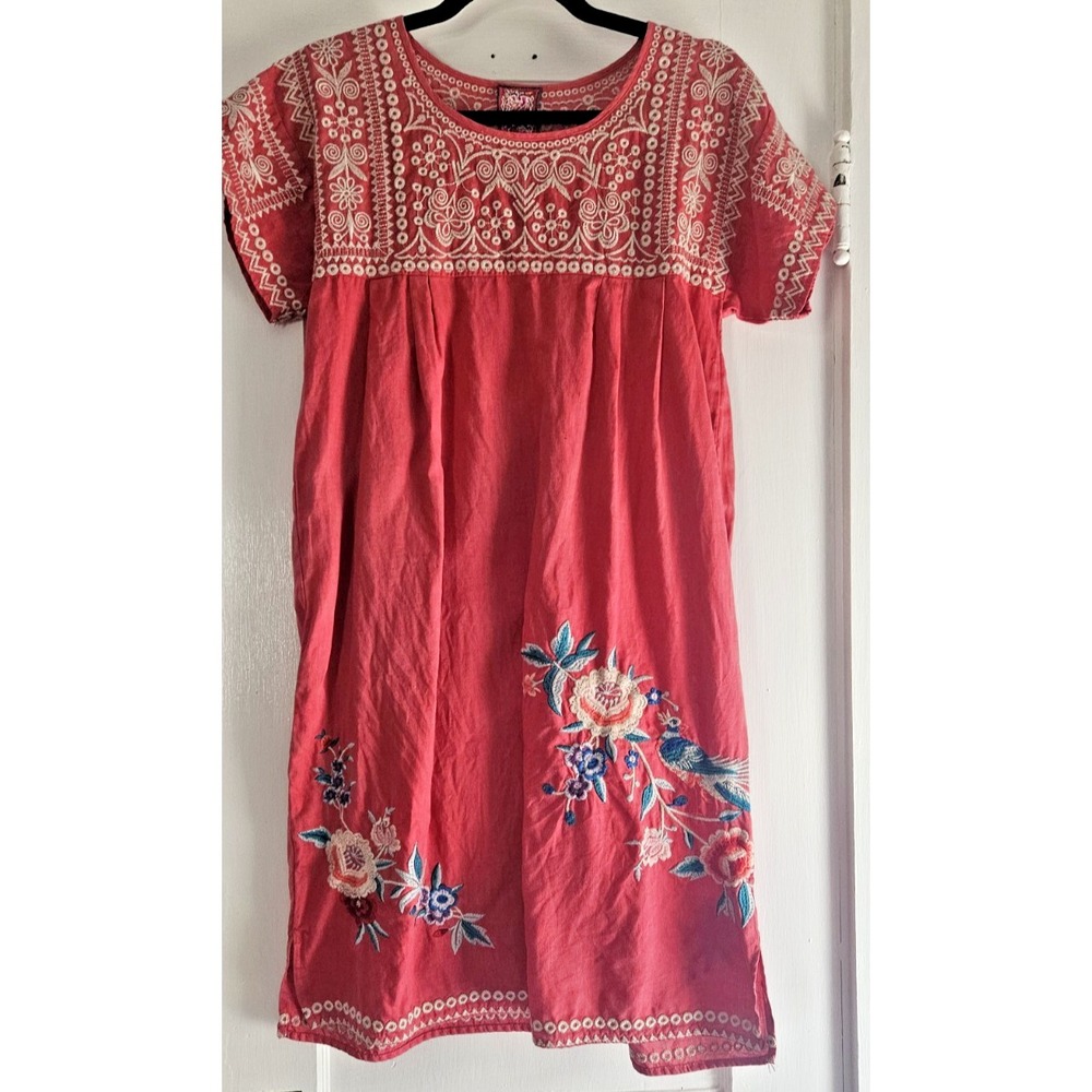 Johnny Was red womens XS embroidered short sleeve peasant dress